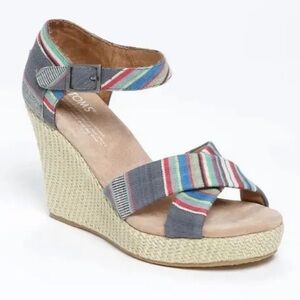 Tom’s‎ sienna serape denim espadrille Crisscross wedge sandal women’s size 9.5
